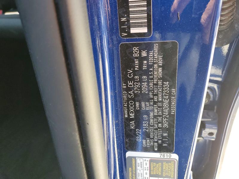 59741036 :رقم المزاد ، 3KPF24AD8NE473334 vin ، 2022 Kia Forte مزاد بيع