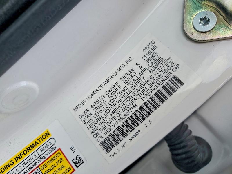 Продажа на аукционе авто 2020 Honda Accord, vin: 1HGCV1F35LA077744, номер лота: 62053126