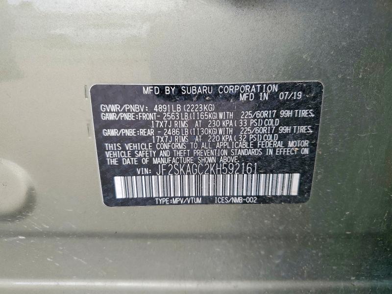 Продажа на аукционе авто 2019 Subaru Forester, vin: JF2SKAGC2KH592161, номер лота: 61199276