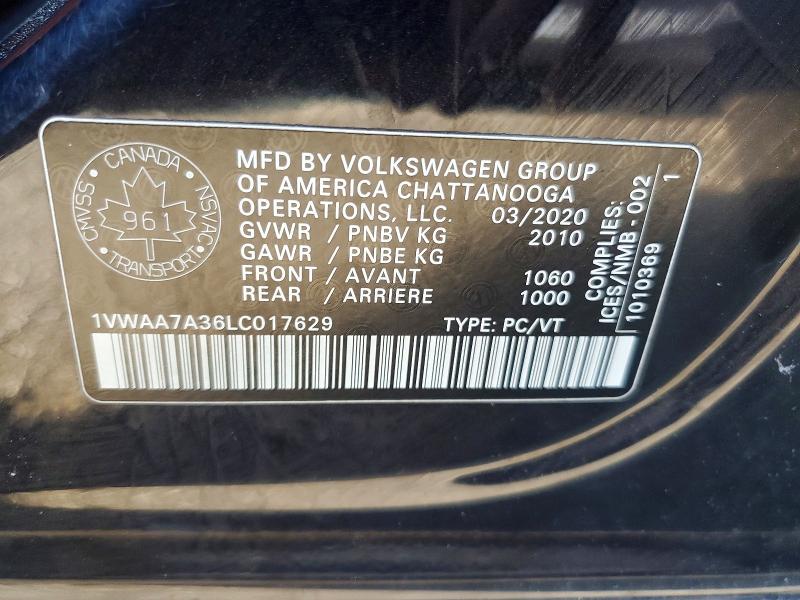 2020 Volkswagen Passat მანქანა იყიდება აუქციონზე, vin: 1VWAA7A36LC017629, აუქციონის ნომერი: 58751766