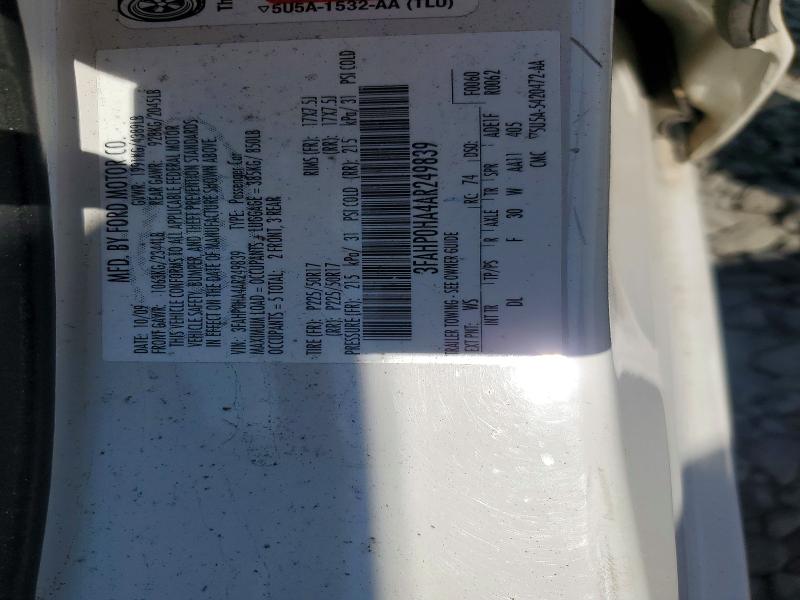 2010 Ford Fusion მანქანა იყიდება აუქციონზე, vin: 3FAHP0HA4AR249839, აუქციონის ნომერი: 63509636