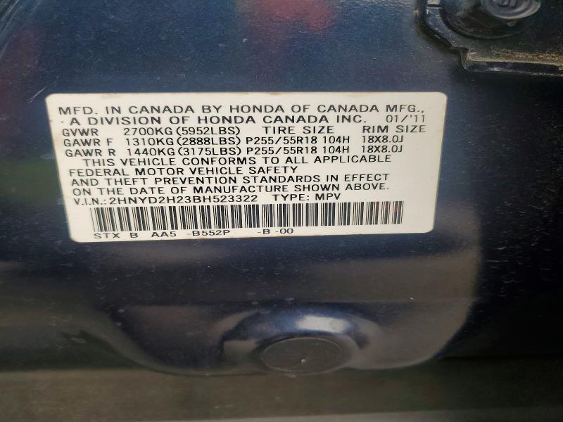 Продаж на аукціоні авто 2011 Acura Mdx, vin: 2HNYD2H23BH523322, номер лоту: 60921556