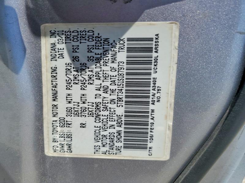 59900226 :رقم المزاد ، 5TBRT34151S187973 vin ، 2001 Toyota Tundra مزاد بيع