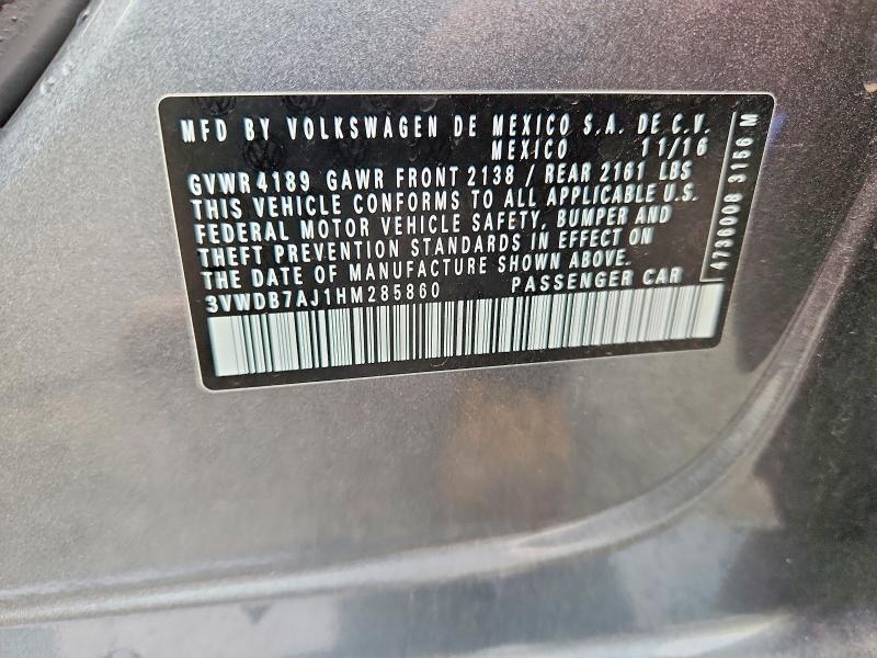 Aukcja sprzedaży 2017 Volkswagen Jetta, vin: 3VWDB7AJ1HM285860, numer aukcji: 62813876