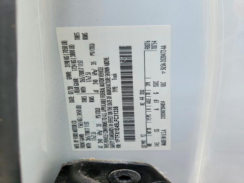 63053256 :رقم المزاد ، 1FTFX1E45LFC31338 vin ، 2020 Ford F150 مزاد بيع