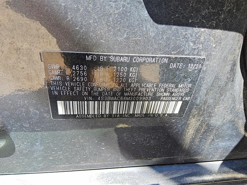 Aukcja sprzedaży 2021 Subaru Legacy, vin: 4S3BWAC66M3009903, numer aukcji: 62806826