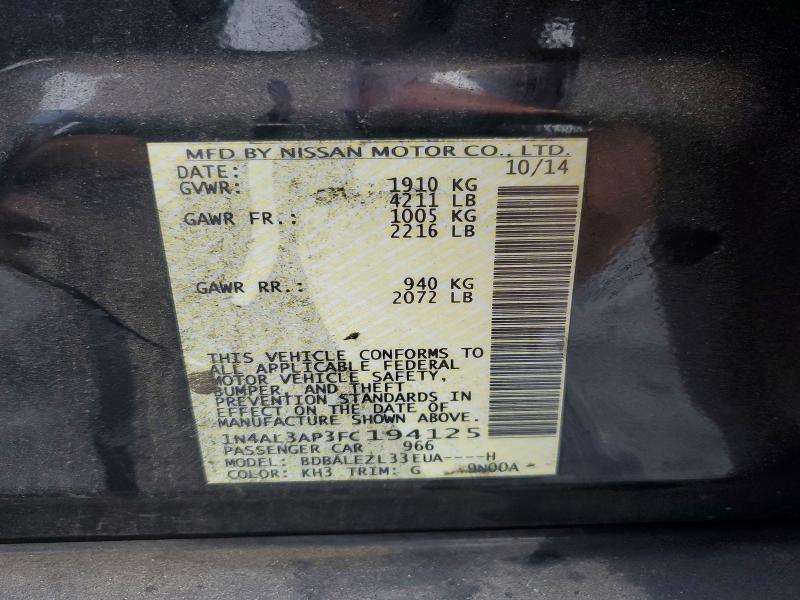 Продаж на аукціоні авто 2015 Nissan Altima, vin: 1N4AL3AP3FC194125, номер лоту: 62344386