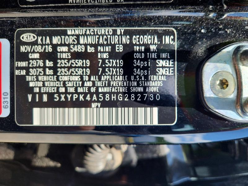 Auction sale of the 2017 Kia Sorento, vin: 5XYPK4A58HG282730, lot number: 61969056