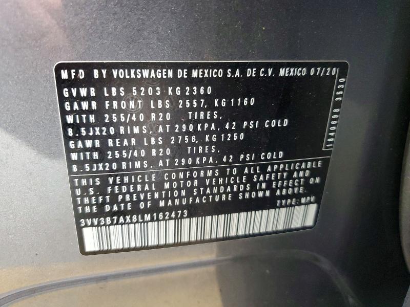 Aukcja sprzedaży 2020 Volkswagen Tiguan, vin: 3VV3B7AX8LM162473, numer aukcji: 56840476