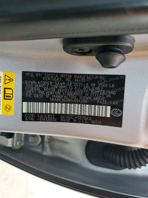 2017 Lexus Es მანქანა იყიდება აუქციონზე, vin: 58ABK1GG8HU064288, აუქციონის ნომერი: 60992066