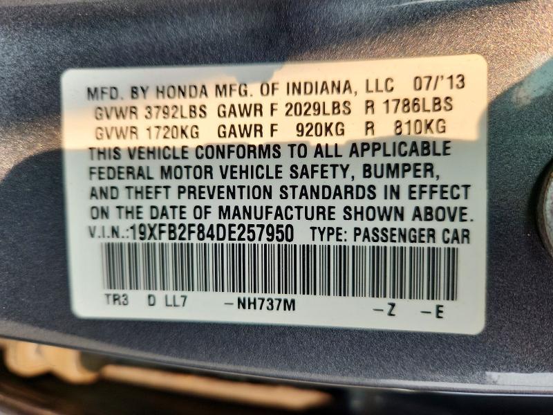 2013 Honda Civic მანქანა იყიდება აუქციონზე, vin: 19XFB2F84DE257950, აუქციონის ნომერი: 61161726
