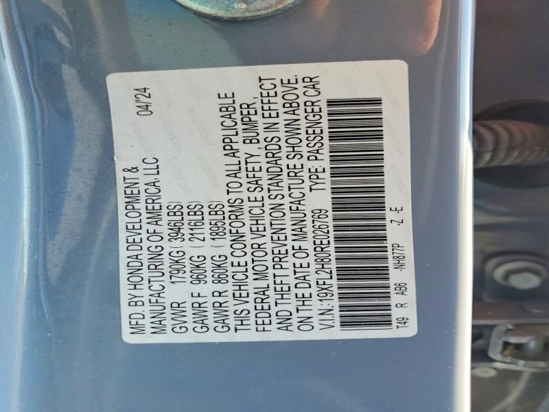 Продажа на аукционе авто 2024 Honda Civic, vin: 19XFL2H80RE026769, номер лота: 60055186