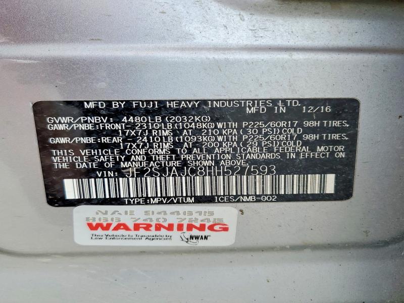 Продажа на аукционе авто 2017 Subaru Forester, vin: JF2SJAJC8HH527593, номер лота: 61318796