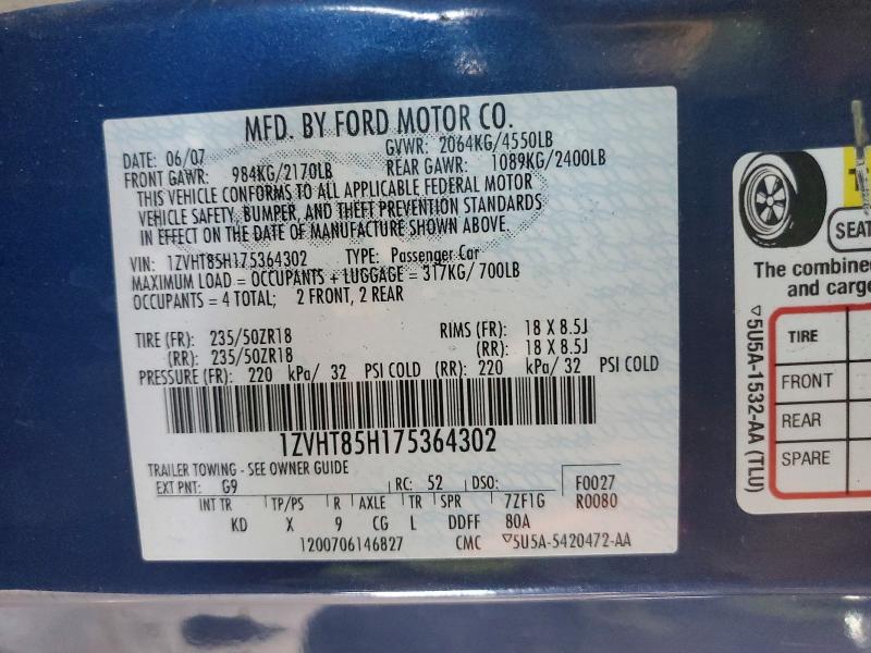 2007 Ford Mustang მანქანა იყიდება აუქციონზე, vin: 1ZVHT85H175364302, აუქციონის ნომერი: 62536656