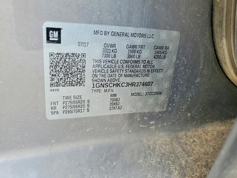 61596786 :رقم المزاد ، 1GNSCHKC3HR374607 vin ، 2017 Chevrolet Suburban مزاد بيع