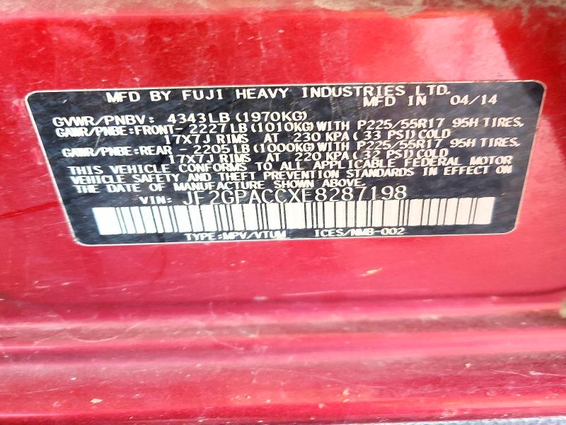 62499076 :رقم المزاد ، JF2GPACCXE8287198 vin ، 2014 Subaru Xv Crosstrek مزاد بيع