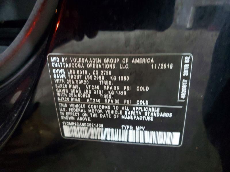 Продаж на аукціоні авто 2019 Volkswagen Atlas, vin: 1V2MR2CA6KC521439, номер лоту: 62985276