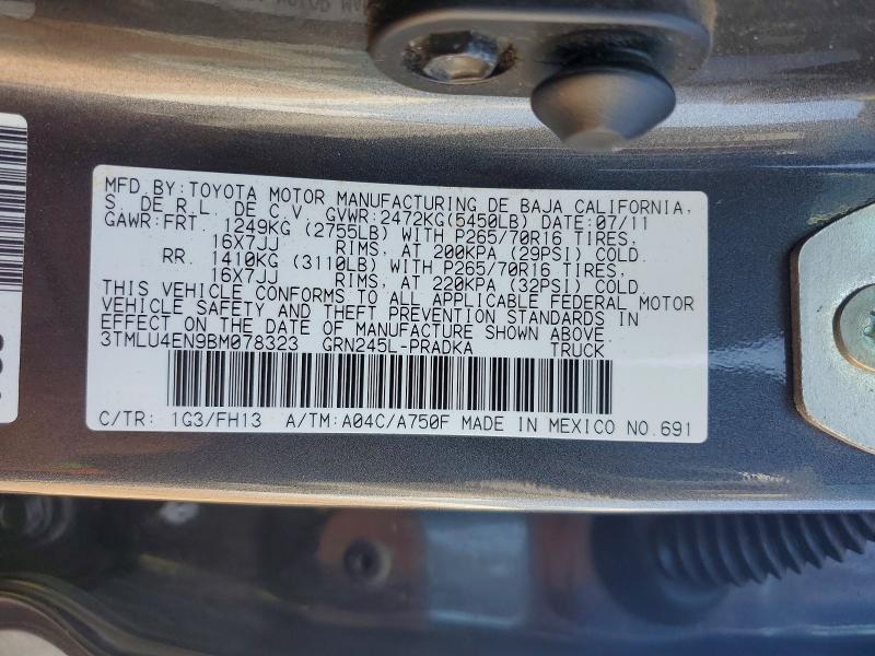 2011 Toyota Tacoma მანქანა იყიდება აუქციონზე, vin: 3TMLU4EN9BM078323, აუქციონის ნომერი: 63312376