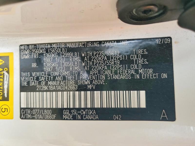 2010 Lexus Rx მანქანა იყიდება აუქციონზე, vin: 2T2BK1BA1AC042663, აუქციონის ნომერი: 61392666