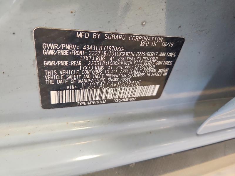 59348466 :رقم المزاد ، JF2GTACC4K8203495 vin ، 2019 Subaru Crosstrek مزاد بيع