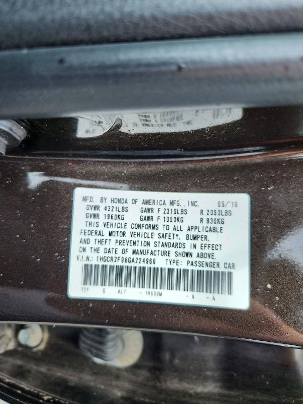 Aukcja sprzedaży 2016 Honda Accord, vin: 1HGCR2F98GA224966, numer aukcji: 61043746