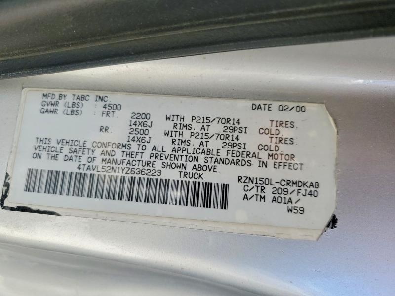 60795896 :رقم المزاد ، 4TAVL52N1YZ636223 vin ، 2000 Toyota Tacoma مزاد بيع