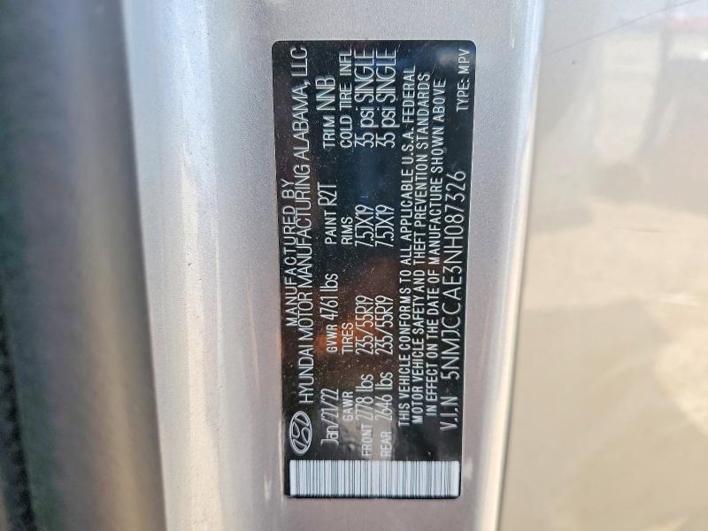 60946276 :رقم المزاد ، 5NMJCCAE3NH087326 vin ، 2022 Hyundai Tucson مزاد بيع