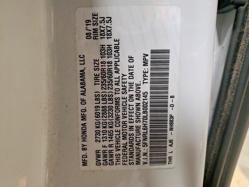 Aukcja sprzedaży 2020 Honda Odyssey, vin: 5FNRL6H70LB002145, numer aukcji: 59808376