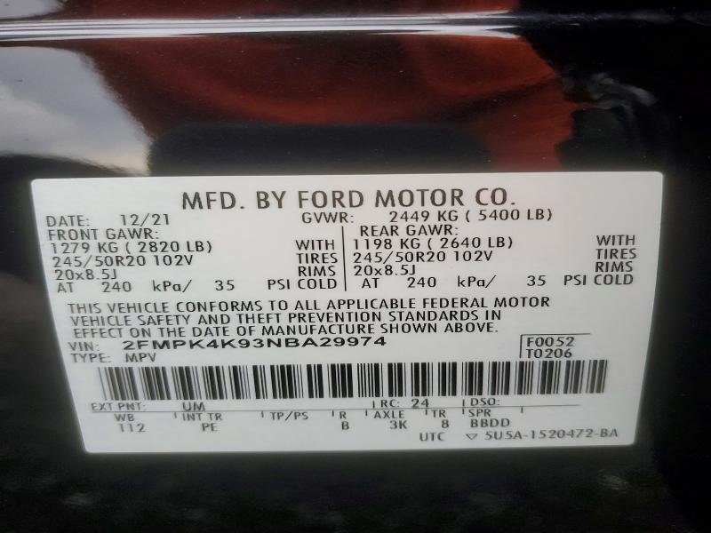 2022 Ford Edge მანქანა იყიდება აუქციონზე, vin: 2FMPK4K93NBA29974, აუქციონის ნომერი: 63508366