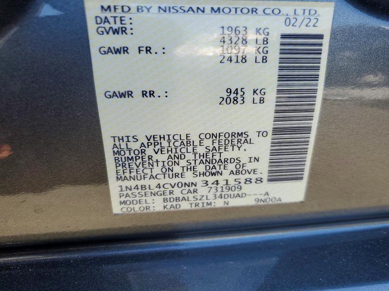 60216546 :رقم المزاد ، 1N4BL4CV0NN341588 vin ، 2022 Nissan Altima مزاد بيع