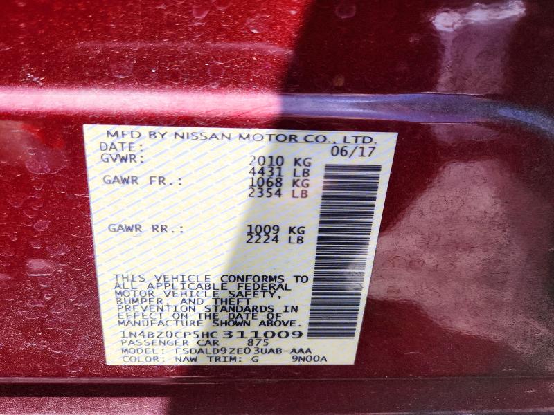 Продажа на аукционе авто 2017 Nissan Leaf, vin: 1N4BZ0CP5HC311009, номер лота: 59978356