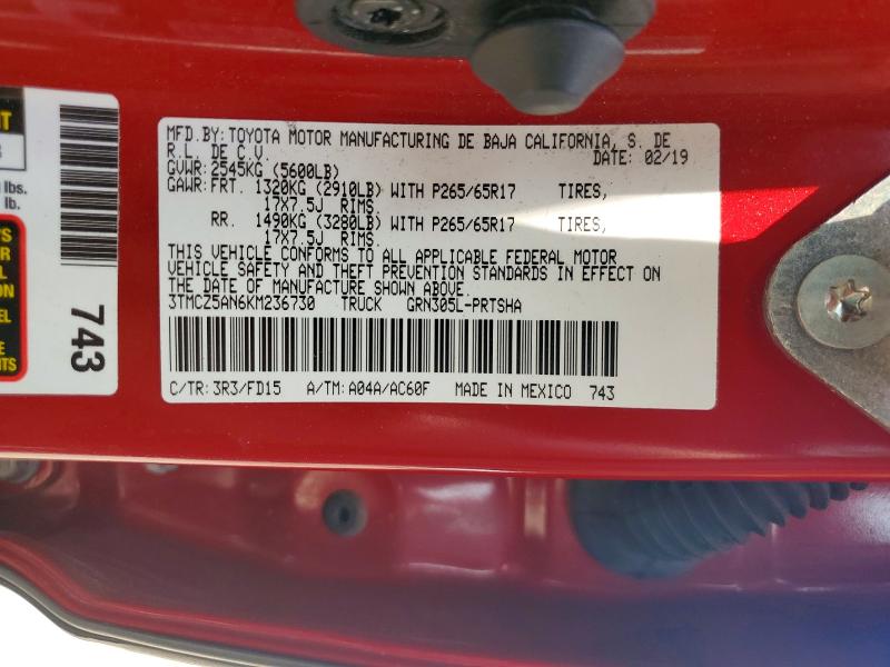 62962536 :رقم المزاد ، 3TMCZ5AN6KM236730 vin ، 2019 Toyota Tacoma مزاد بيع