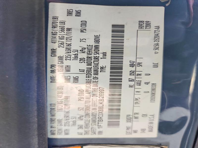 Auction sale of the 2020 Ford Transit, vin: 1FTBR3X88LKB26997, lot number: 61141506