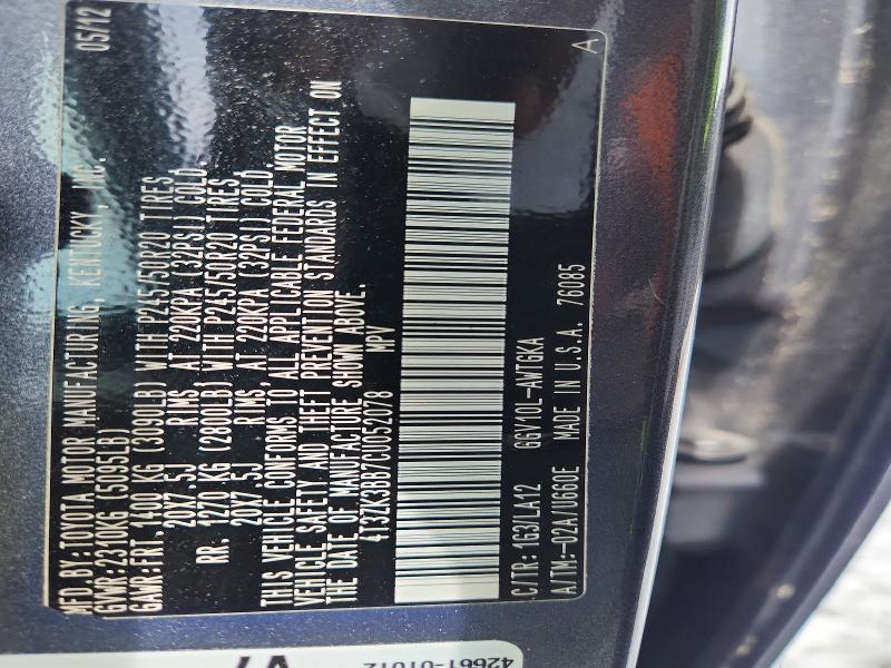 Aukcja sprzedaży 2012 Toyota Venza, vin: 4T3ZK3BB7CU052078, numer aukcji: 62256316