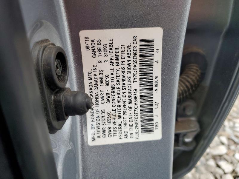 Продажа на аукционе авто 2018 Honda Civic, vin: 2HGFC2F7XJH596749, номер лота: 62297956