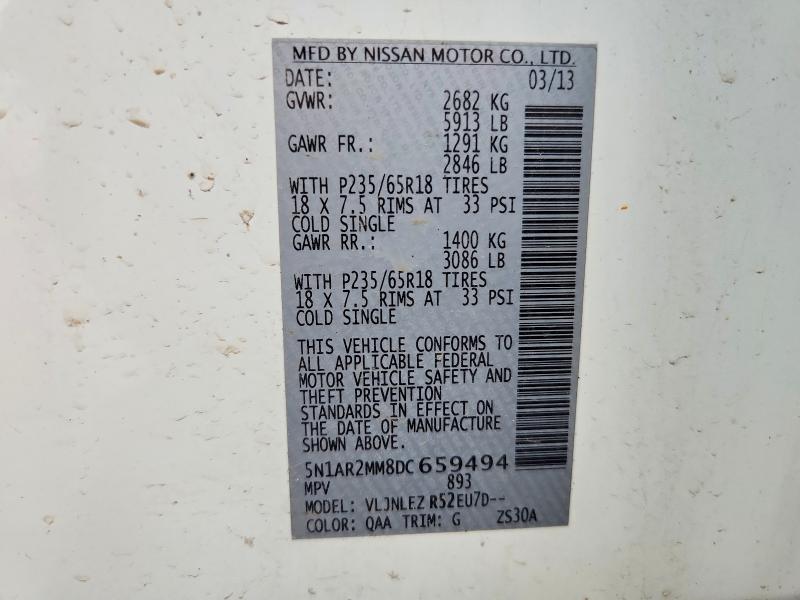 Продажа на аукционе авто 2013 Nissan Pathfinder, vin: 5N1AR2MM8DC659494, номер лота: 62964786