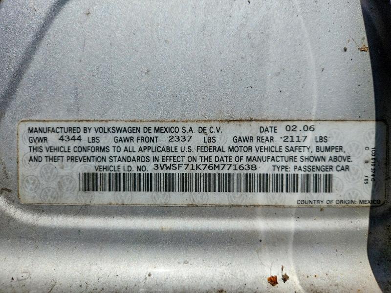 58918956 :رقم المزاد ، 3VWSF71K76M771638 vin ، 2006 Volkswagen Jetta مزاد بيع