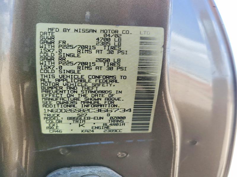 2002 Nissan Frontier მანქანა იყიდება აუქციონზე, vin: 1N6DD26S82C366734, აუქციონის ნომერი: 62522996
