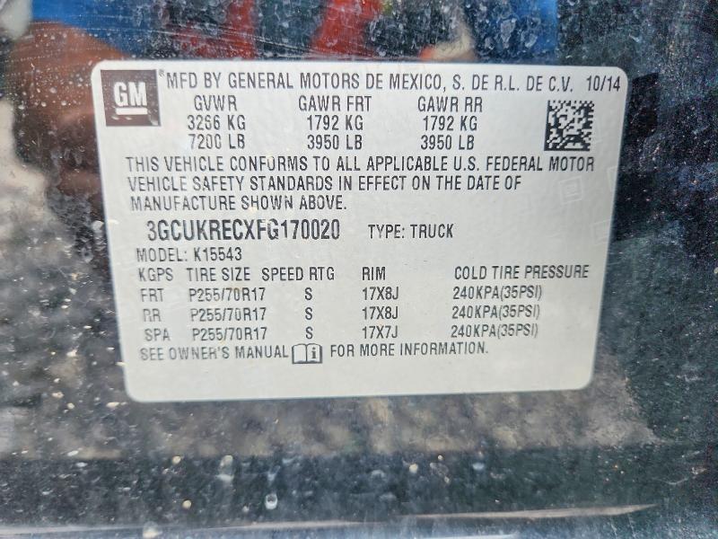 Aukcja sprzedaży 2015 Chevrolet Silverado, vin: 3GCUKRECXFG170020, numer aukcji: 62675526