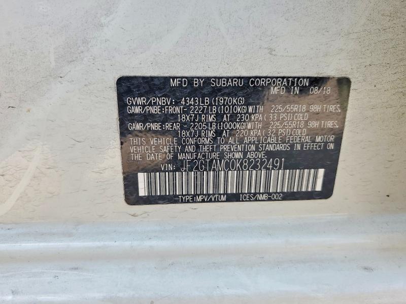 2019 Subaru Crosstrek მანქანა იყიდება აუქციონზე, vin: JF2GTAMC0K8232491, აუქციონის ნომერი: 62330696