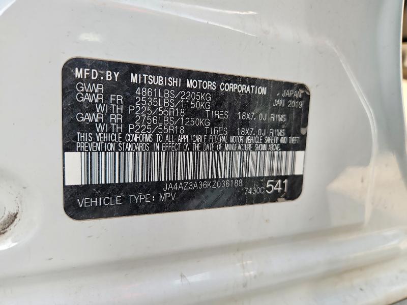 62111096 :رقم المزاد ، JA4AZ3A36KZ036188 vin ، 2019 Mitsubishi Outlander مزاد بيع