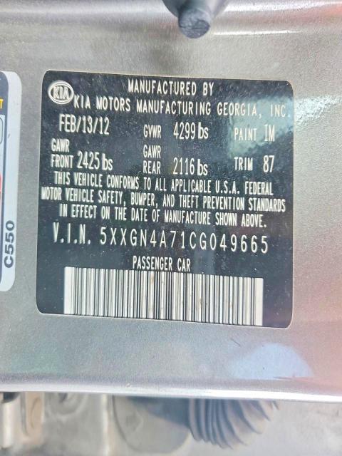 Продажа на аукционе авто 2012 Kia Optima, vin: 5XXGN4A71CG049665, номер лота: 59392306