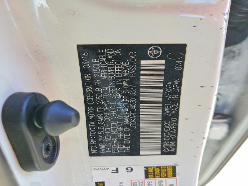 Aukcja sprzedaży 2016 Toyota Prius, vin: JTDKARFU4G3013377, numer aukcji: 61806046