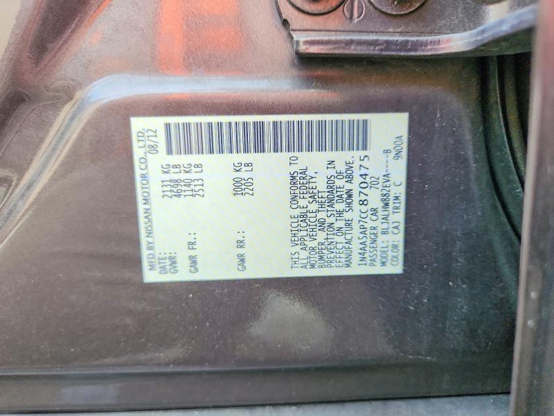 Продаж на аукціоні авто 2012 Nissan Maxima, vin: 1N4AA5AP7CC870475, номер лоту: 61079686