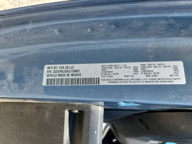 59745876 :رقم المزاد ، 3C6URVJG6LE128651 vin ، 2020 Ram Promaster 3500 مزاد بيع