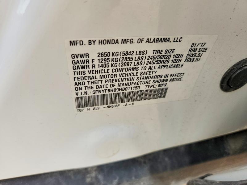 2017 Honda Pilot მანქანა იყიდება აუქციონზე, vin: 5FNYF6H09HB011150, აუქციონის ნომერი: 61097056