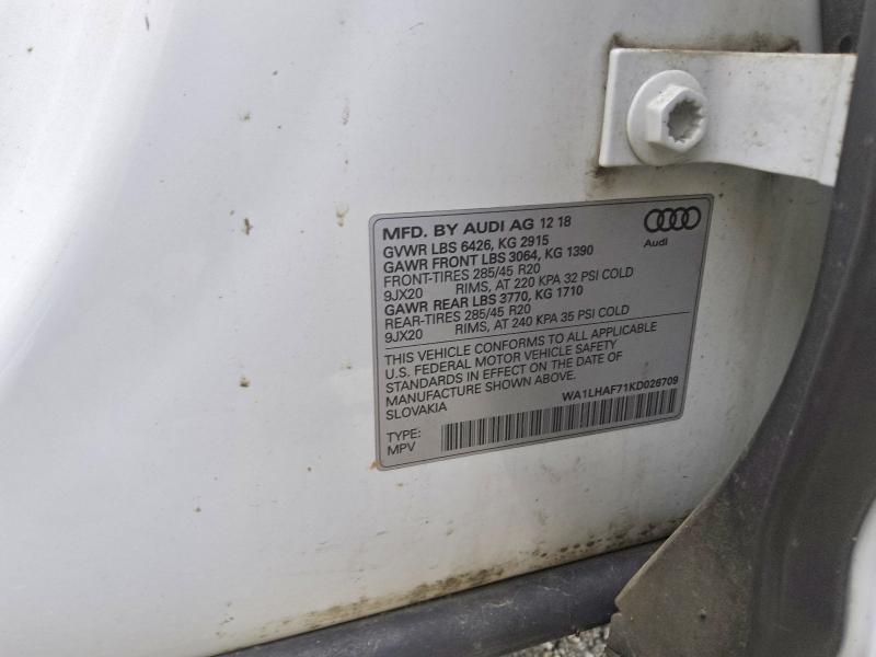 61082936 :رقم المزاد ، WA1LHAF71KD026709 vin ، 2019 Audi Q7 مزاد بيع