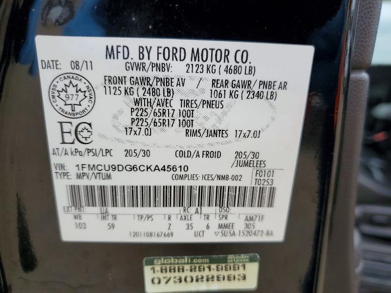 Продажа на аукционе авто 2012 Ford Escape, vin: 1FMCU9DG6CKA45610, номер лота: 58476266