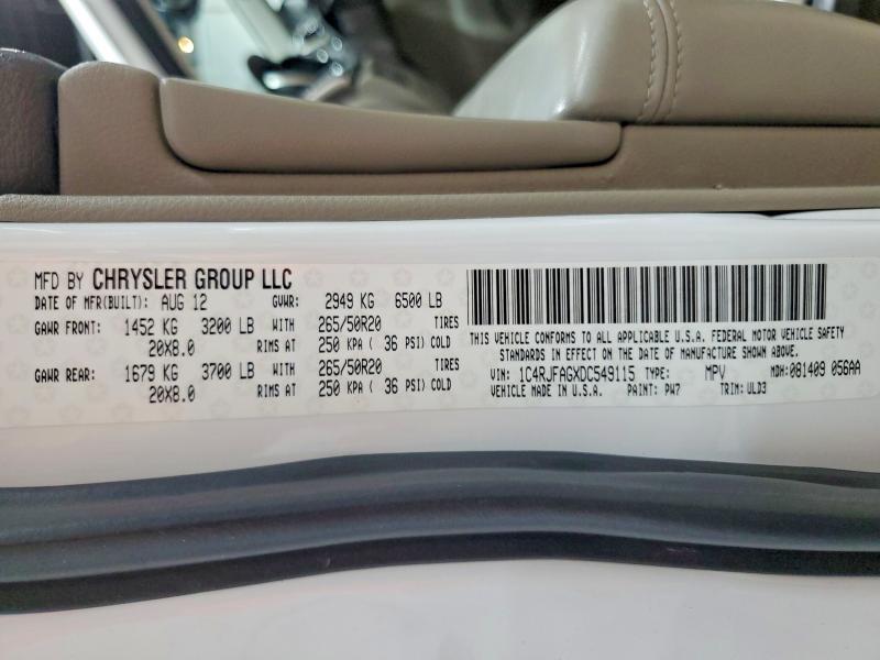 60568316 :رقم المزاد ، 1C4RJFAGXDC549115 vin ، 2013 Jeep Grand Cherokee مزاد بيع