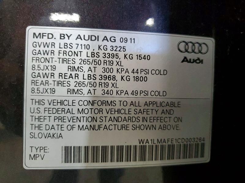 Aukcja sprzedaży 2012 Audi Q7, vin: WA1LMAFE1CD003264, numer aukcji: 60023216